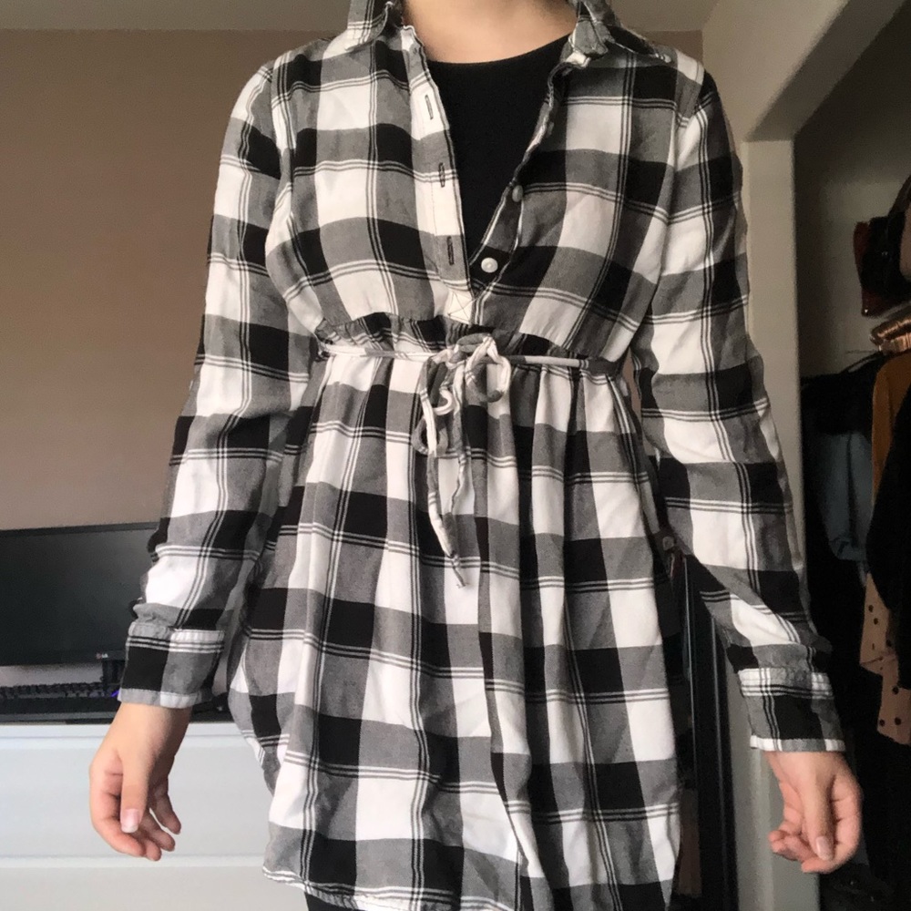Long black and white flannel.